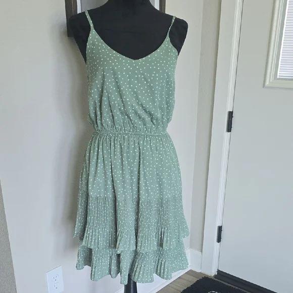 She + Sky Green Tiered Mini Sundress - Picture 1 of 6